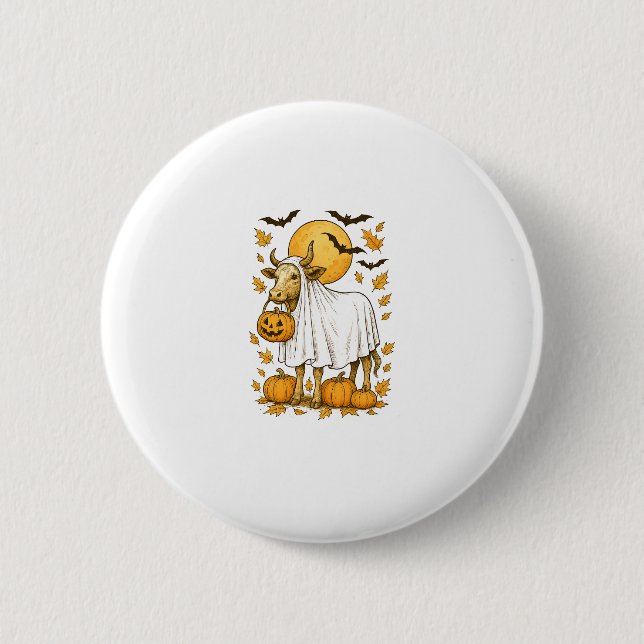Highland Cow Halloween in Ghost Costume 6 Cm Round Badge (Front)