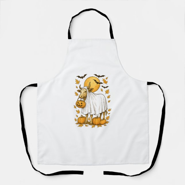 Highland Cow Halloween in Ghost Costume Apron (Front)