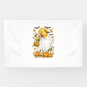 Highland Cow Halloween in Ghost Costume Banner