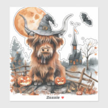 Highland Cow Halloween Watercolor