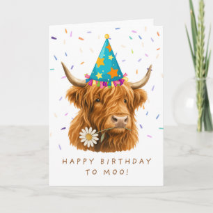 Highland Cow Happy Birthday to Moo Cute Card