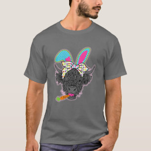Highland Cow Happy Easter Heifer Cow Bunny Ears Fa T-Shirt