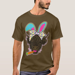 Highland Cow Happy Easter Heifer Cow Bunny Ears Fa T-Shirt