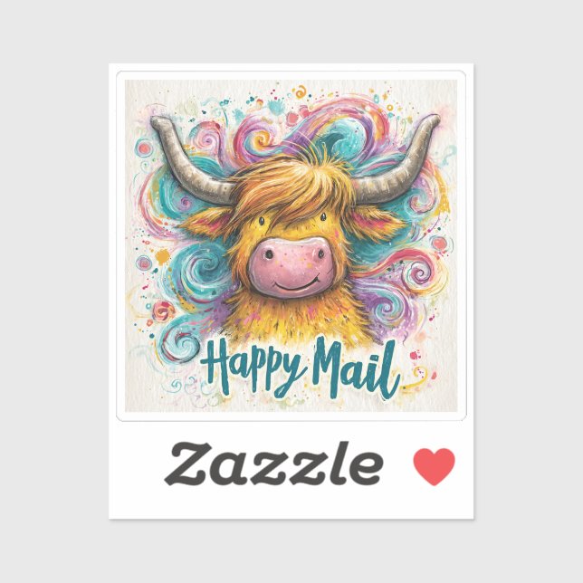 Highland Cow, Happy Mail, Sticker  (Sheet)