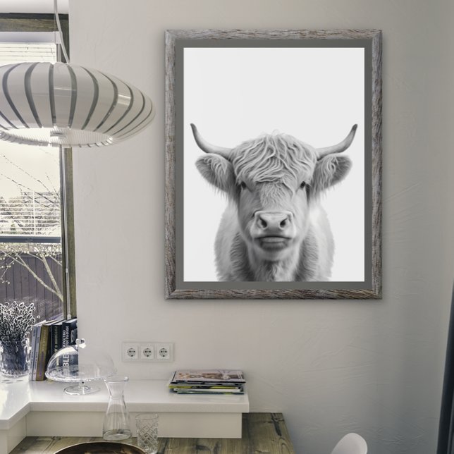Highland Cow Head Portrait  Black white    Poster (Creator Uploaded)