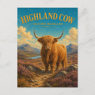 Highland Cow Heather Moorland Watercolor GeoSaga Postcard