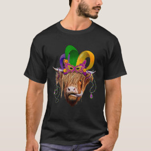 Highland Cow Heifer Mardi Gras Jester Hat Beads 1 T-Shirt