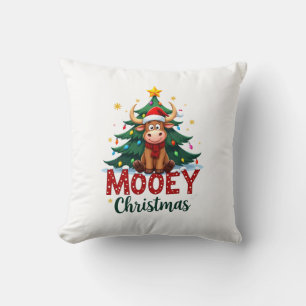Highland Cow Heifer Santa Hat Mooey Christmas Tree Cushion