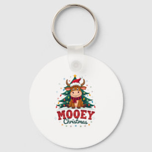 Highland Cow Heifer Santa Hat Mooey Christmas Tree Key Ring