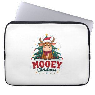 Highland Cow Heifer Santa Hat Mooey Christmas Tree Laptop Sleeve