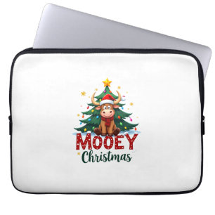 Highland Cow Heifer Santa Hat Mooey Christmas Tree Laptop Sleeve