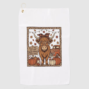 Highland Cow Hello Fall Vintage Engraving Design Golf Towel