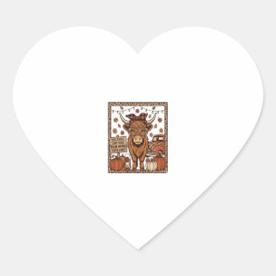 Highland Cow Hello Fall Vintage Engraving Design Heart Sticker