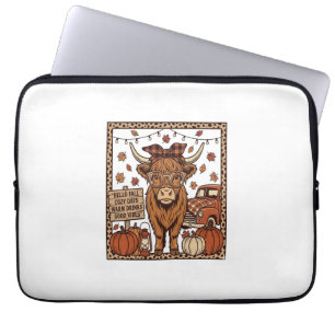 Highland Cow Hello Fall Vintage Engraving Design Laptop Sleeve