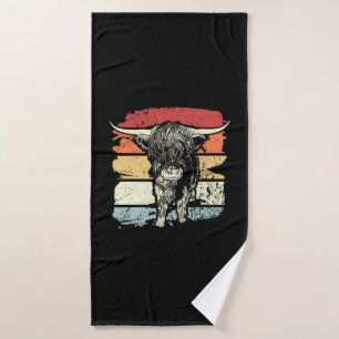 Highland Cow Highland Cows Retro Bath Towel
