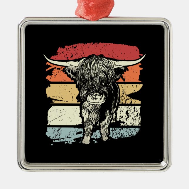 Highland Cow Highland Cows Retro  Metal Tree Decoration (Front)