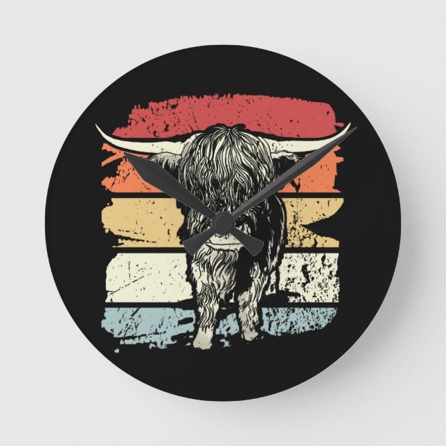 Highland Cow Highland Cows Retro  Round Clock (Front)