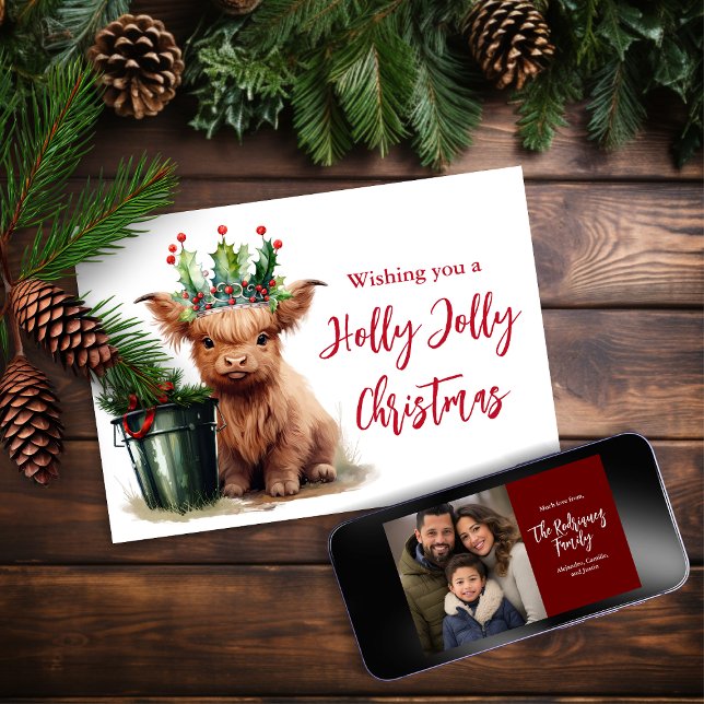 Highland Cow Holly Jolly Christmas Photo Card (Creator Uploaded)