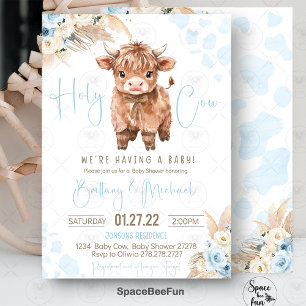 Highland Cow Holy Cow baby shower Boy Invitation