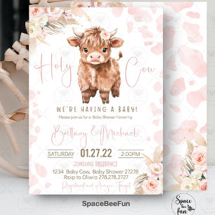 Highland Cow Holy Cow baby shower girl Invitation