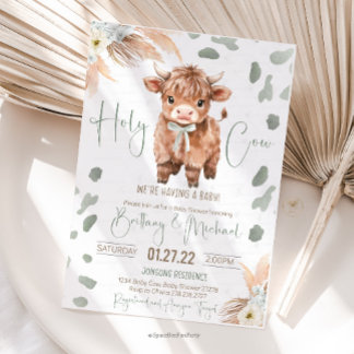 Highland Cow Holy Cow baby shower green Invitation