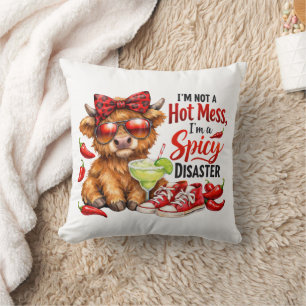 Highland Cow Hot Mess Funny Humourous Sarcastic Cushion