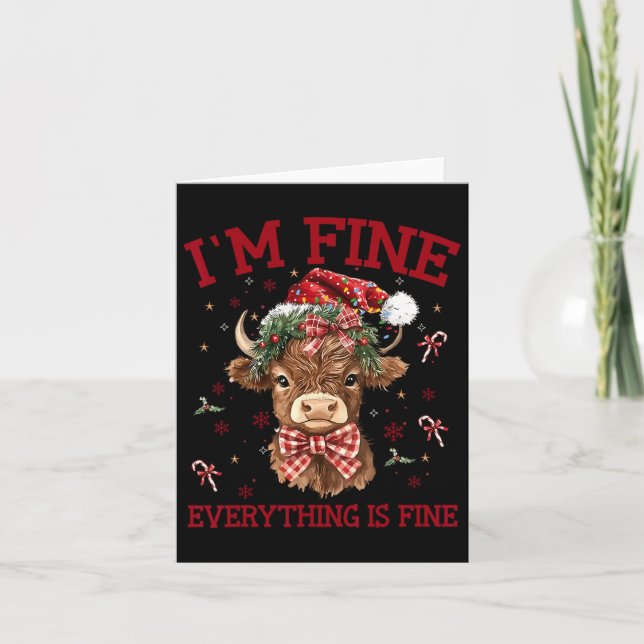 Highland Cow I'm Fine Everything Is Fine Funny Chr Card (Front)