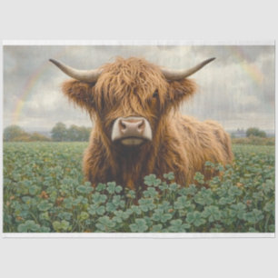 Highland Cow in a Clover Field Decoupage Tissue Paper