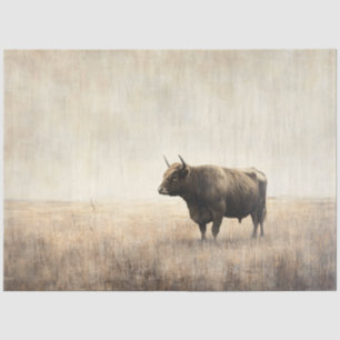 Highland Cow in a Field Sepia Tissue Paper