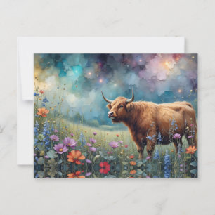 Highland Cow in Colourful Floral Tapestry Postcard