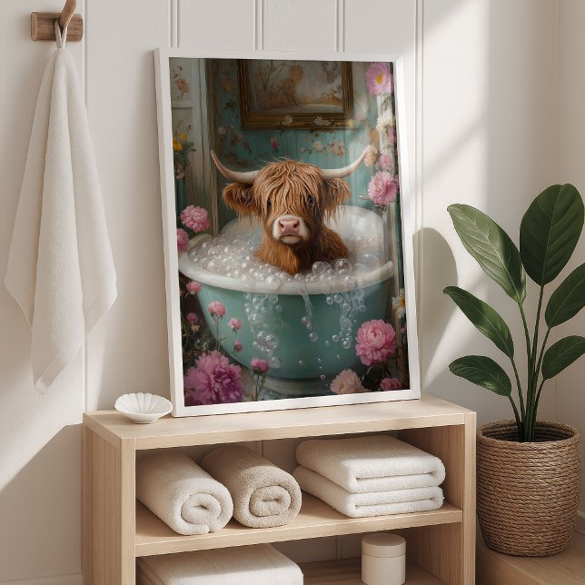 Highland Cow in Floral Bathtub Art Print (Creator Uploaded)