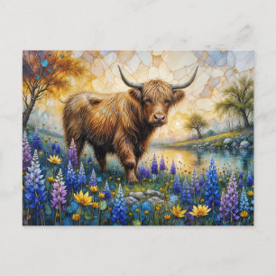 Highland Cow in Floral Valley Landscape Postcard