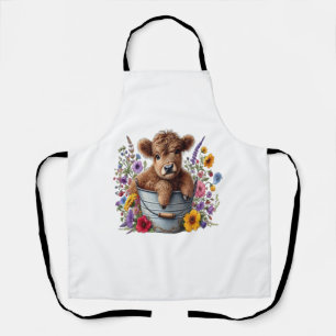 Highland Cow in Flower Bucket Png, Cute Apron
