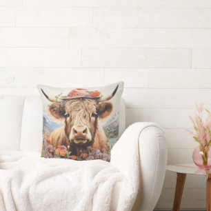 HIghland cow in headwear 2 of 4 Cushion
