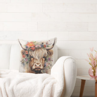 HIghland cow in headwear 3 of 4 Cushion