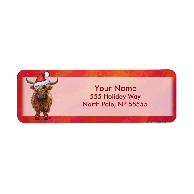 Highland Cow in Santa Hat on Red (Front)