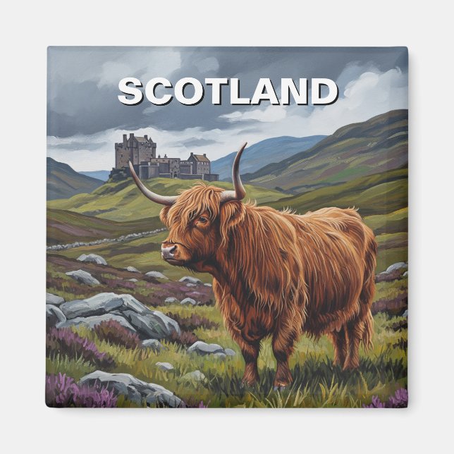 Highland Cow in Scotland Travel Magnet (Front)