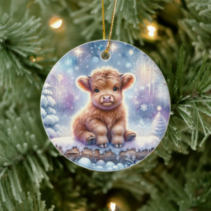 Highland Cow in Snowlight Ceramic Tree Decoration
