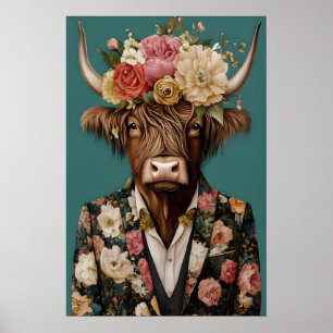 Highland Cow In Suit Poster, Highland Cow Poster