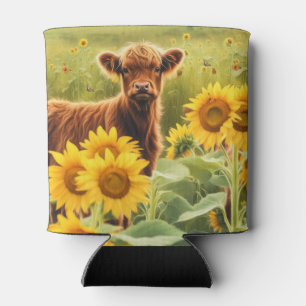 Highland Cow in Sunflowers Cute Koozie