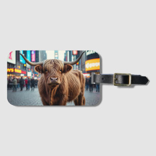 Highland Cow in Times Square Luggage Tag