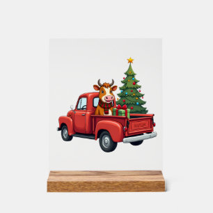 Highland Cow in Truck Farm Farmer Christmas Cow Ca Acrylic Sign
