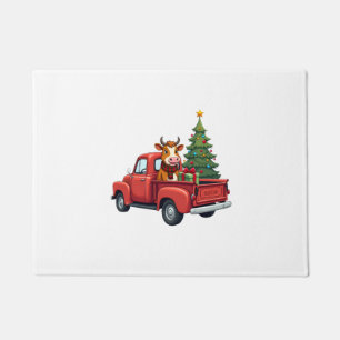 Highland Cow in Truck Farm Farmer Christmas Cow Ca Doormat
