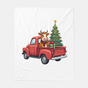 Highland Cow in Truck Farm Farmer Christmas Cow Ca Fleece Blanket