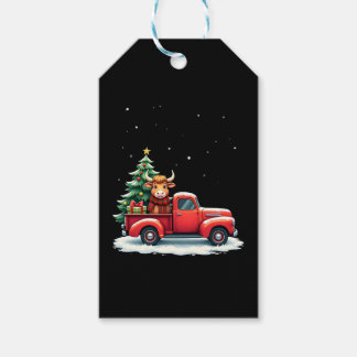 Highland Cow in Truck Farm Farmer Christmas Cow Ca Gift Tags