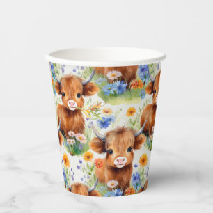 Highland Cow in Wild Flowers Paper Cups