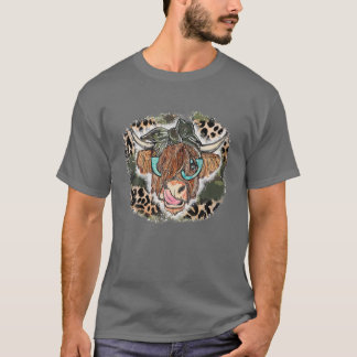 Highland Cow Leopard Bandanna Cowgirl Cowhide West T-Shirt