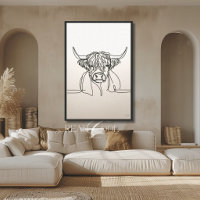 Highland Cow Line Art Neutral Farmhouse Design