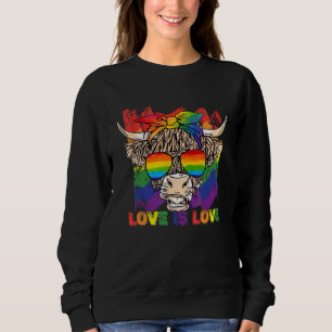 Highland Cow Love is Love Rainbow Flag LGBT Pride Sweatshirt