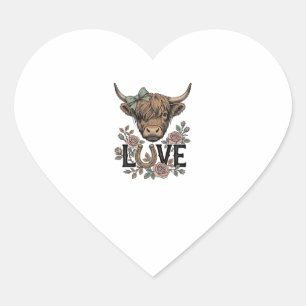 Highland Cow Love Vintage Floral Horseshoe Art Heart Sticker
